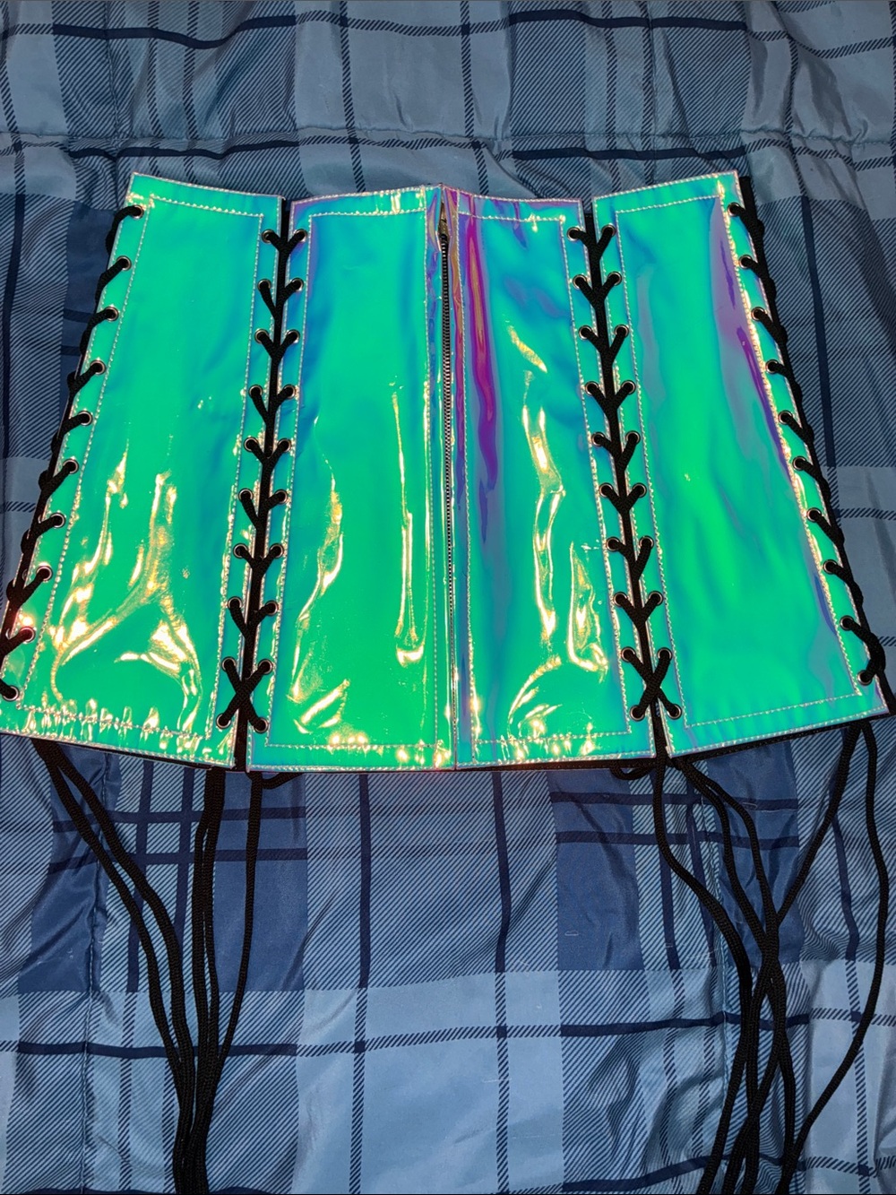 Lavish Iridescent Holographic Lace-Up Mini Skirt -XXL
